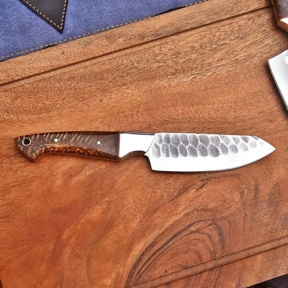 Handmade Chef Knife Set | 5-Piece Hand Forged Stainless Steel Kitchen Knives with Pinecone Resin Handles & Leather Roll Bag, Custom Engraved Gift