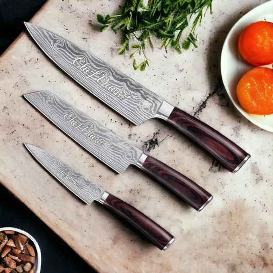 Personalized CHEF KNIFE SET Kitchen Knives Cooking Home Housewarming Birthday Gift for Her Him Mom Dad Men Women Christmas Custom Engraved