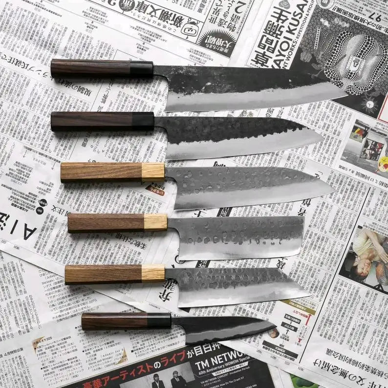 Premium Handmade Forged Japanese Chef Knife Set | High Carbon Steel, Hammered Finish, Professional Kitchen Cutlery