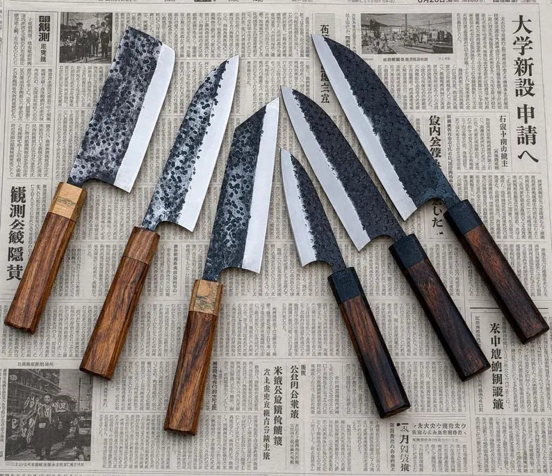 Premium Handmade Forged Japanese Chef Knife Set | High Carbon Steel, Hammered Finish, Professional Kitchen Cutlery