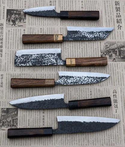 Premium Handmade Forged Japanese Chef Knife Set | High Carbon Steel, Hammered Finish, Professional Kitchen Cutlery