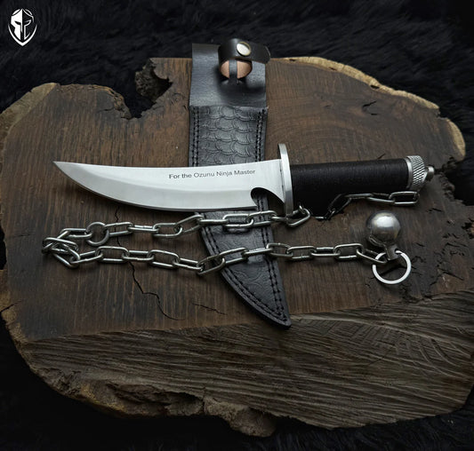 Custom Handmade Ninja Assassin Chained Knife With Leather Sheath - Vortex Blades