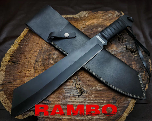 Rambo IV Gil Hibben Replica Handmade Black Machete With Leather Sheath - Vortex Blades