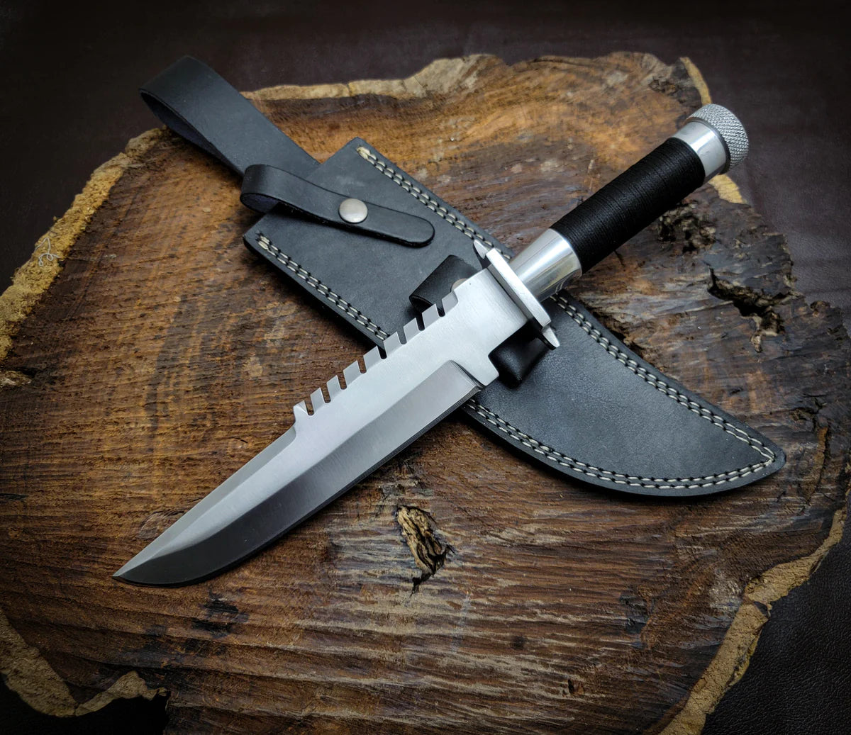 Handmade Commando Replica Bowie Knife with Leather Sheath - Vortex Blades