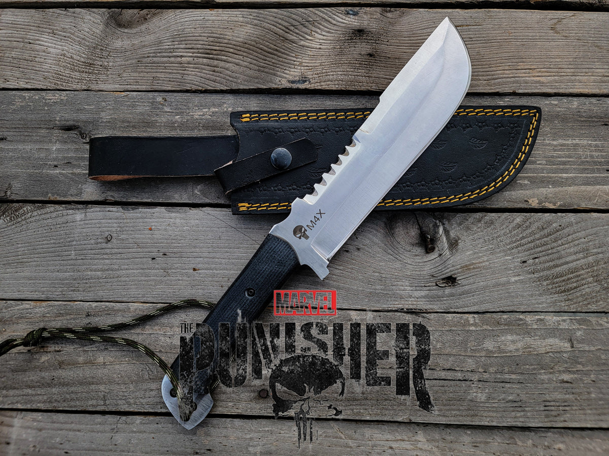 Custom Handmade Punisher M4X Replica Knife with Leather Sheath - Vortex Blades