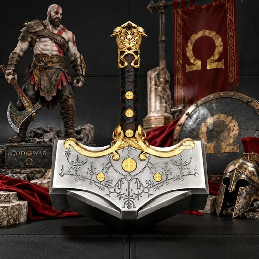 God of War Ragnarok Thor's Mjölnir Hammer Replica – Stainless Steel & Rosewood Handle Real Metal Prop