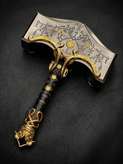 God of War Ragnarok Thor's Mjölnir Hammer Replica – Stainless Steel & Rosewood Handle Real Metal Prop