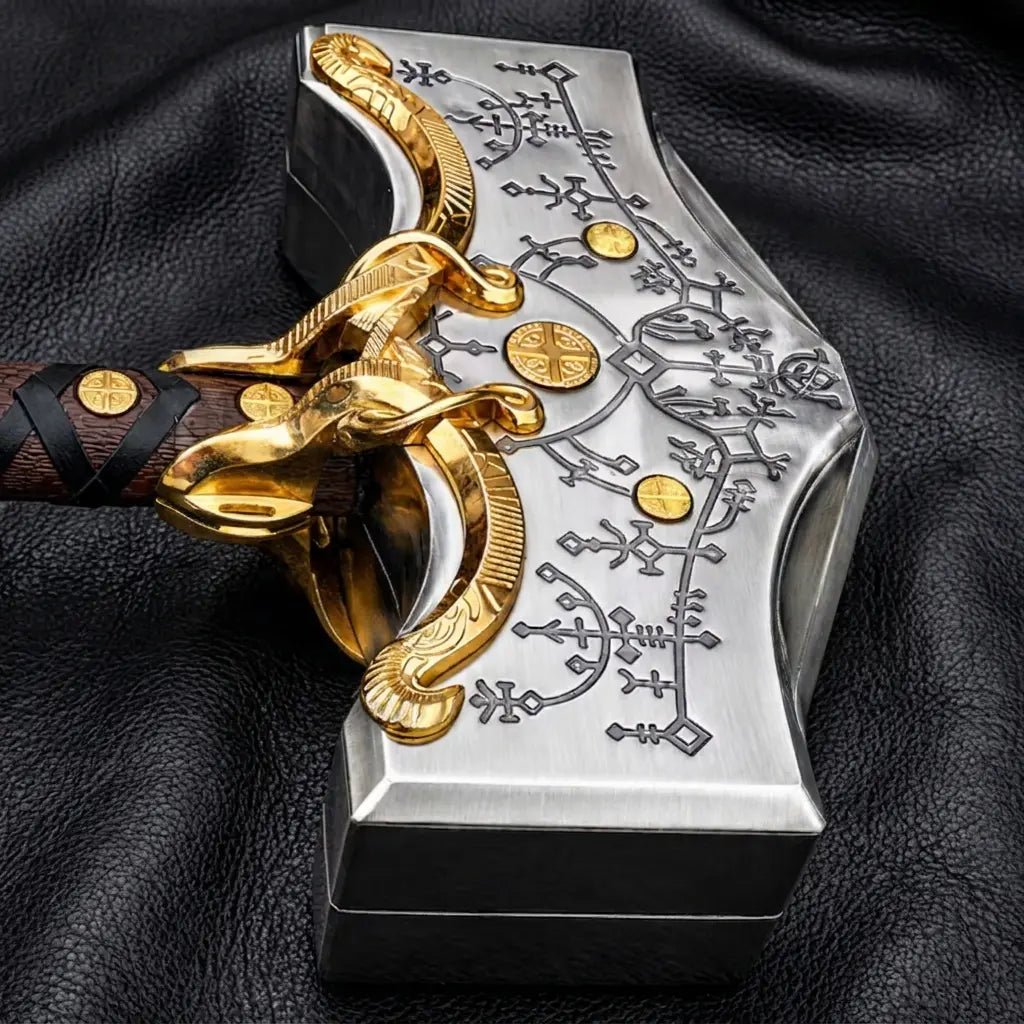 God of War Ragnarok Thor's Mjölnir Hammer Replica – Stainless Steel & Rosewood Handle Real Metal Prop