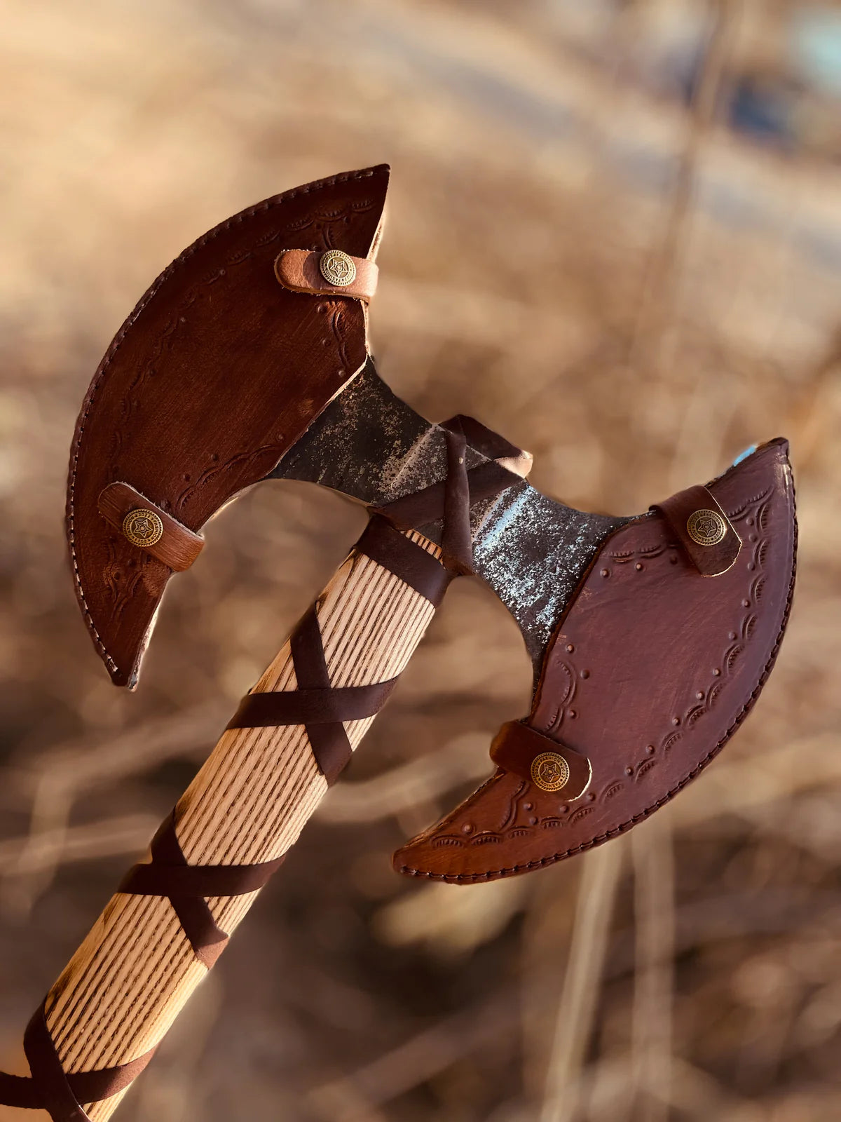 Handmade Double Headed Carbon Steel Axe with Ash Wood Shaft - Vortex Blades