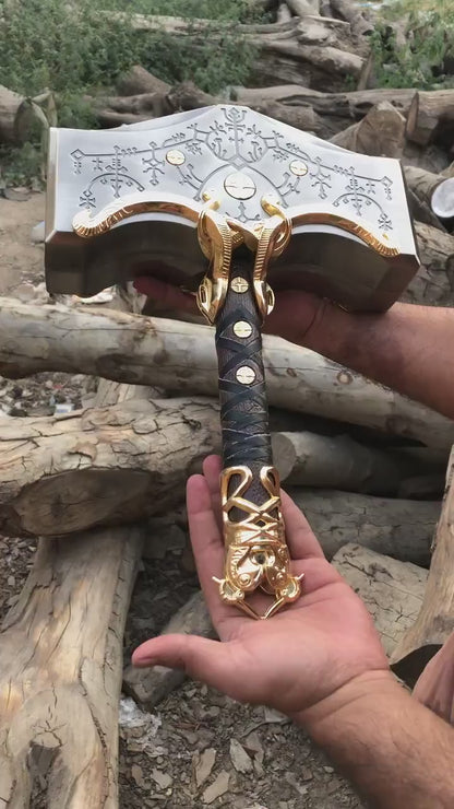 God of War Ragnarok Thor's Mjölnir Hammer Replica – Stainless Steel & Rosewood Handle Real Metal Prop